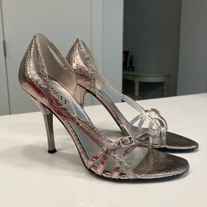 Guess by Marciano Pewter Snake Heels.